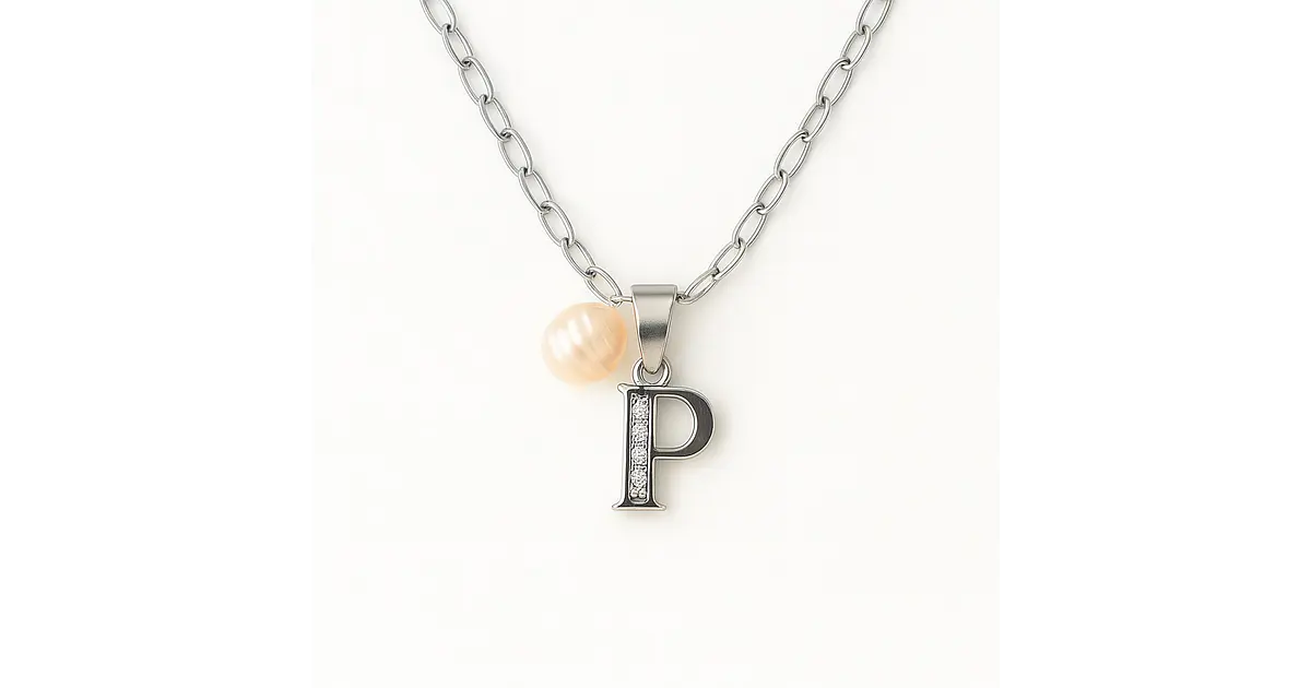 Collar Letra P Circón Perla De Rio Plata Ley 925