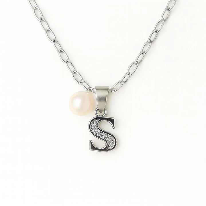 Collar Letra S Circón Perla De Rio Plata Ley 925  1