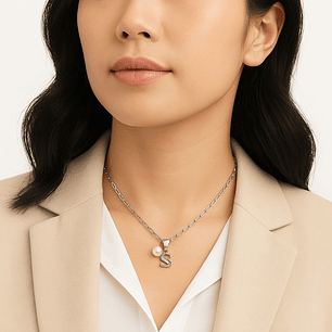 Collar Letra S Circón Perla De Rio Plata Ley 925 