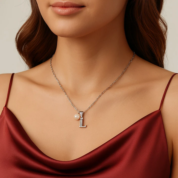 Collar Letra L Circón Perla De Rio en Plata Ley 925 2