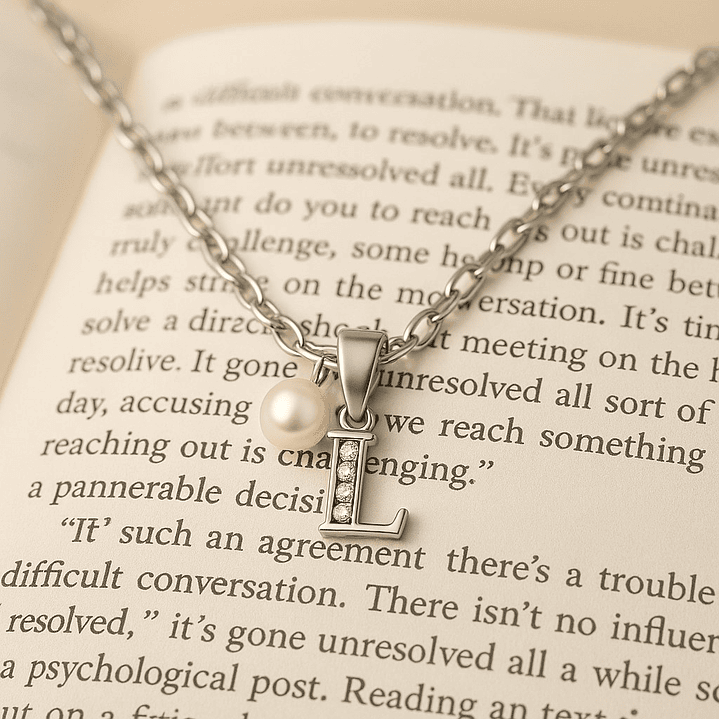 Collar Letra L Circón Perla De Rio Plata Ley 925 Plata 925  3