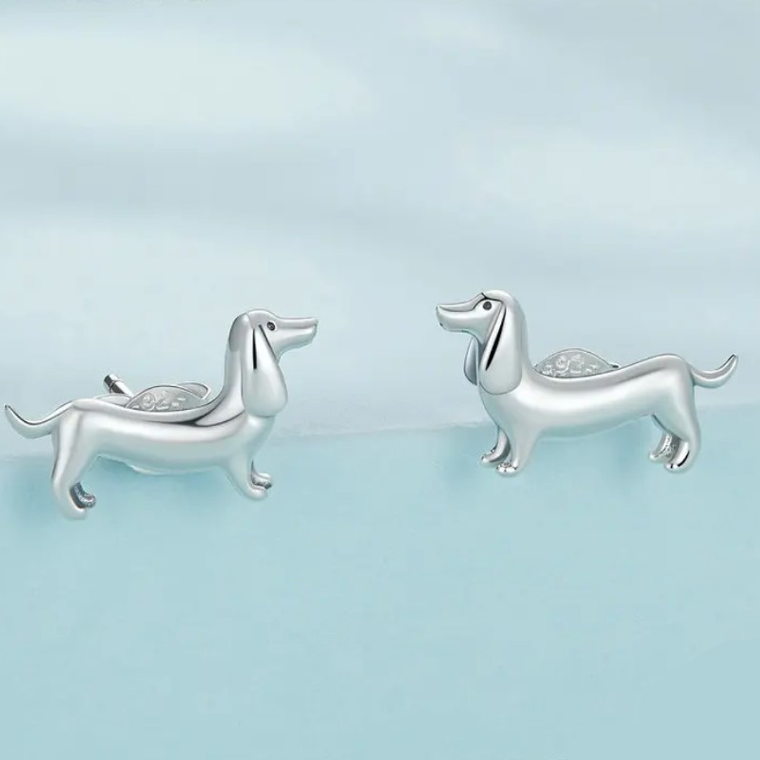 Aros Perrito Salchicha Dachshund en Plata 925  4