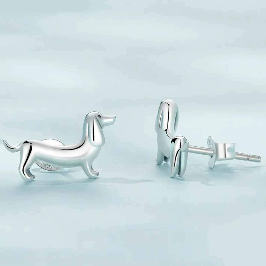 Aros Perrito Salchicha Dachshund en Plata 925  3
