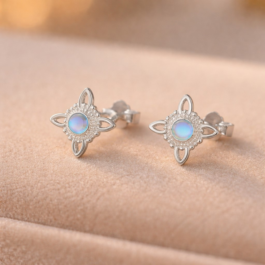 Aros Nudo de Brujas Piedra Luna Plata 925  3