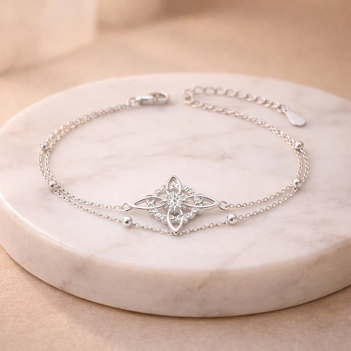 Pulsera Doble Nudo de Brujas Circón en Plata 925 3