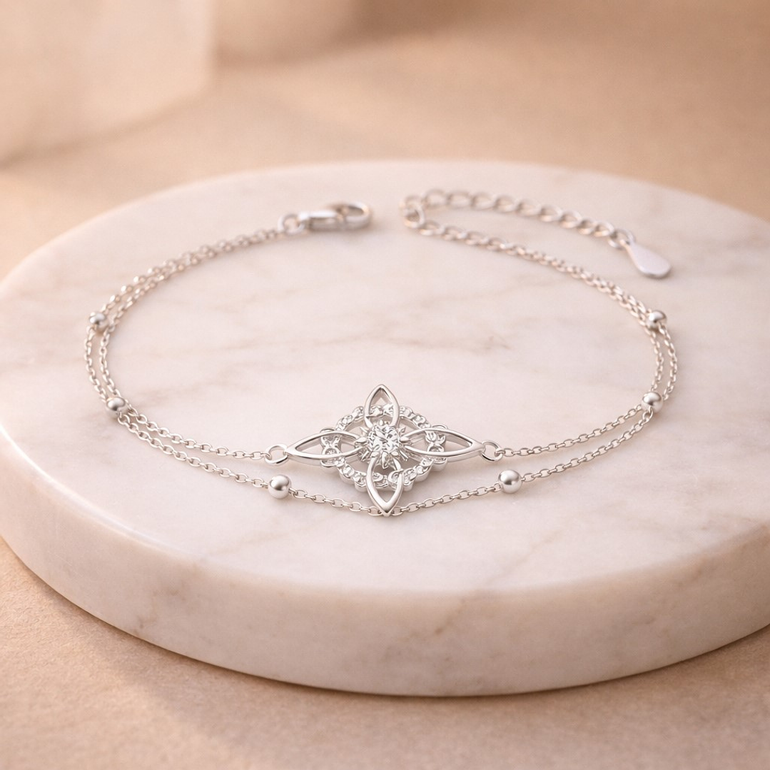 Pulsera Doble Nudo de Brujas Circón en Plata 925 3