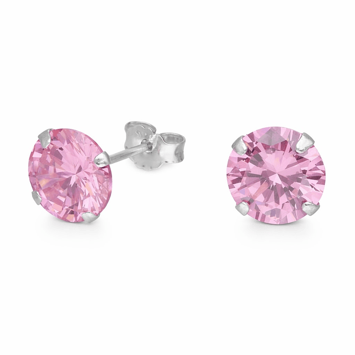 Aros de Plata 925 Con Circón Rosa Francia 8 mm  1