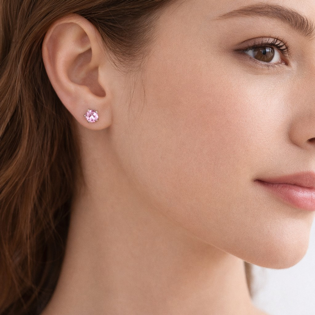 Aros de Plata 925 Con Circón Rosa Francia 8 mm  2