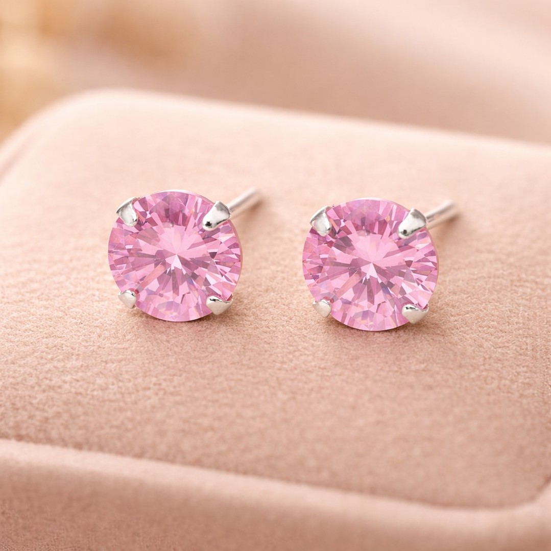 Aros de Plata 925 Con Circón Rosa Francia 8 mm  3