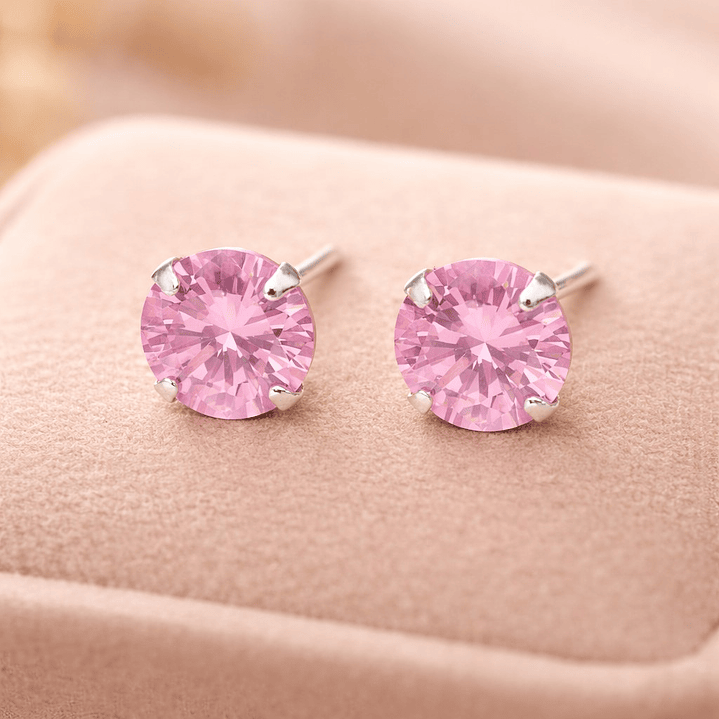 Aros de Plata 925 Con Circón Rosa Francia 8 mm  3