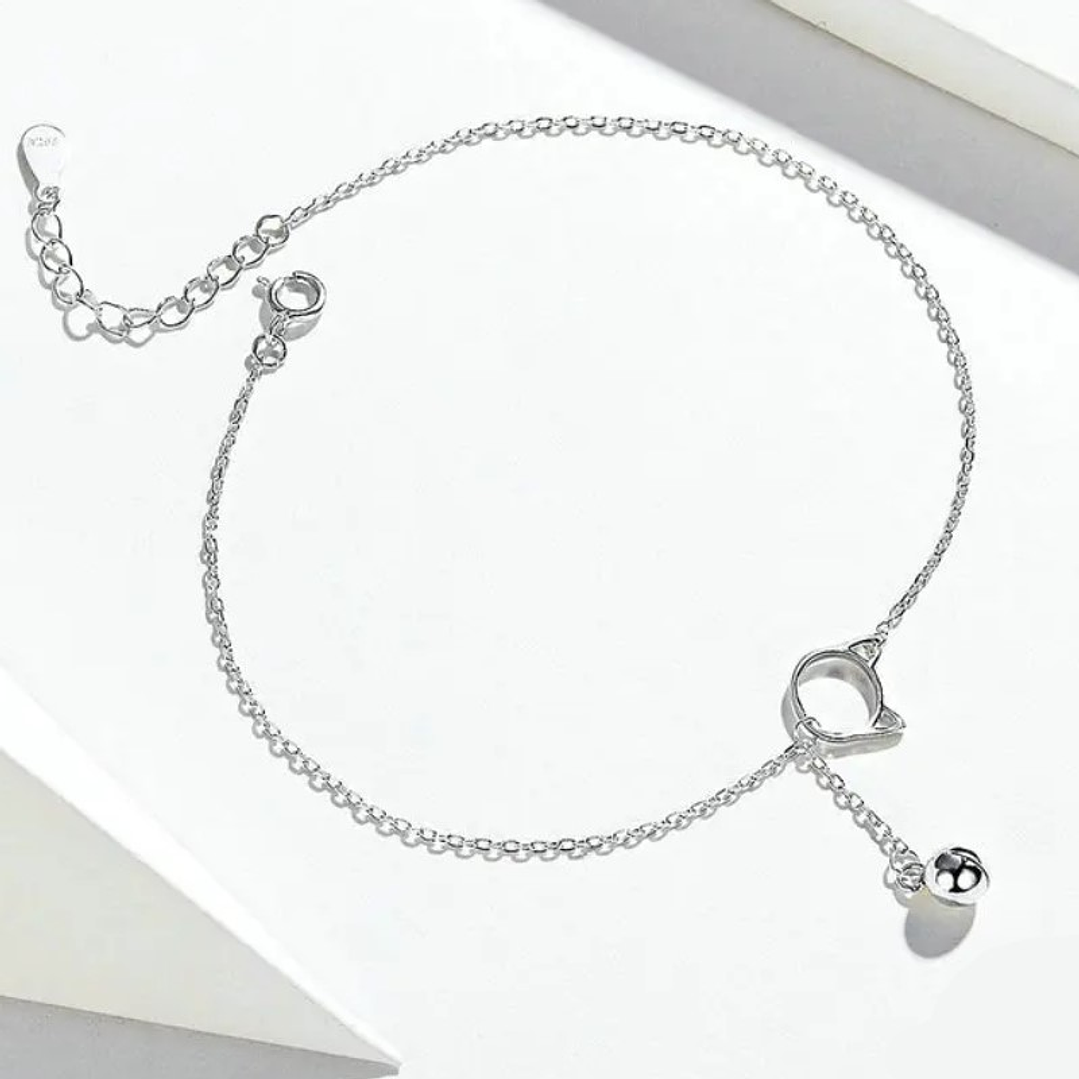 Tobillera Gato Con Campanita en Plata 925  3