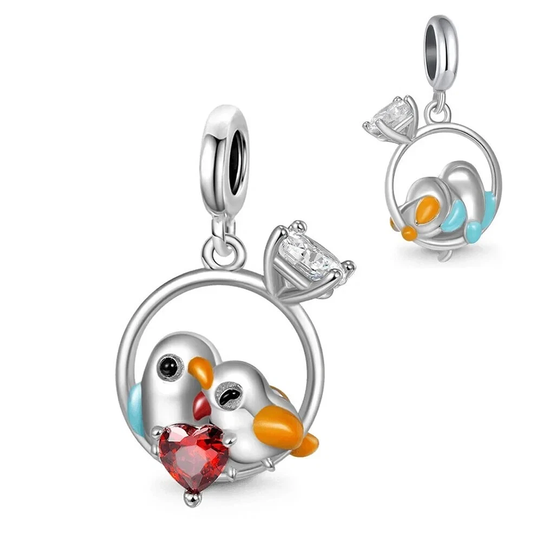 Charm Anillo Pajaritos Enamorados Corazón en Plata 925  3