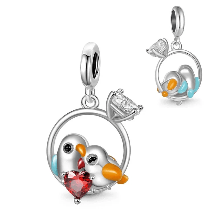 Charm Anillo Pajaritos Enamorados Corazón en Plata 925  3