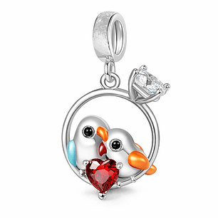 Charm Anillo Pajaritos Enamorados Corazón en Plata 925 