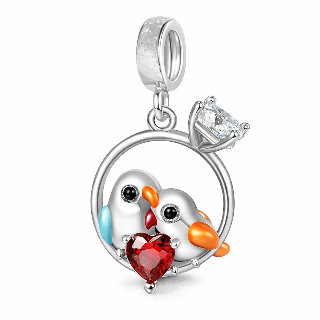 Charm Anillo Pajaritos Enamorados Corazón en Plata 925  1