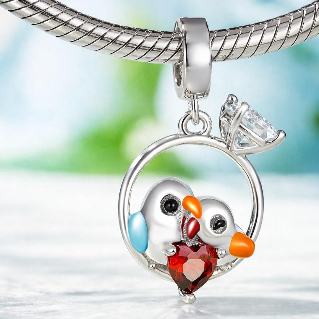 Charm Anillo Pajaritos Enamorados Corazón en Plata 925  2