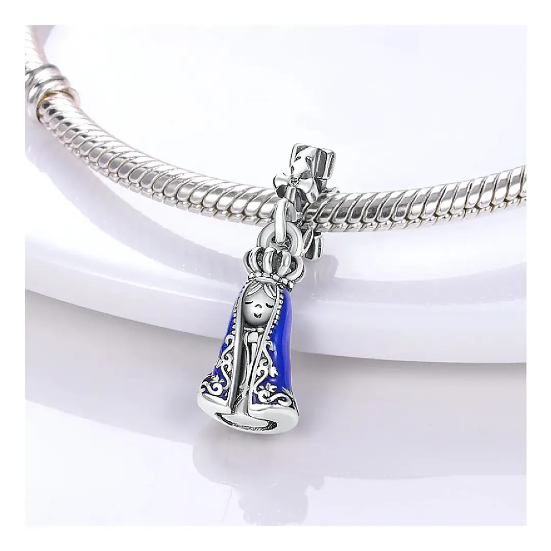 Charm Virgen María Manto Azul en Plata 925 3
