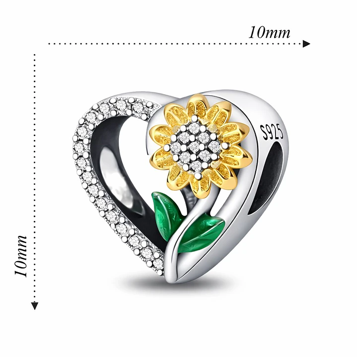Charm Corazón Flor Girasol en Plata 925  3