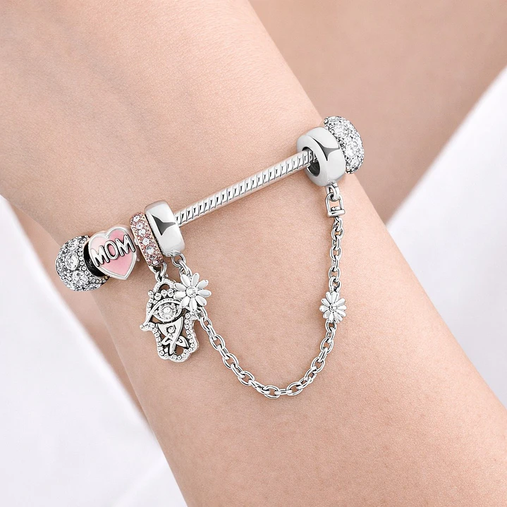 Cadena de seguridad Charm Flor Margaritas en Plata 925   2