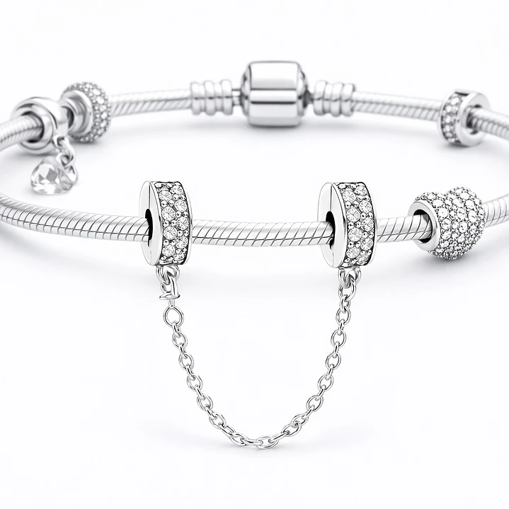 Cadena de seguridad Charm Circón Brillante en Plata 925   2