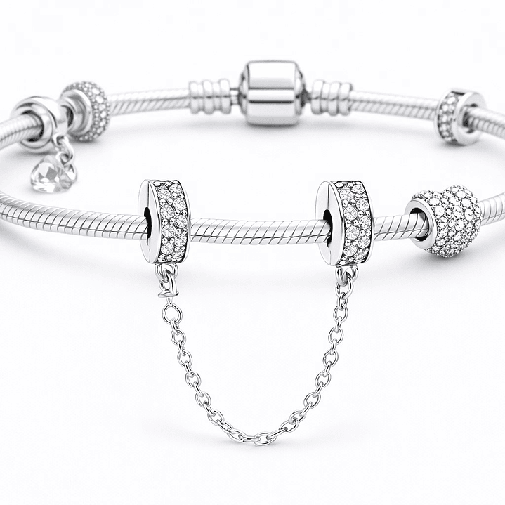 Cadena de seguridad Charm Circón Brillante en Plata 925   2