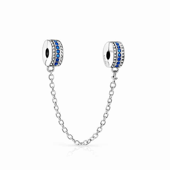 Cadena de seguridad Charm Circón Azul en Plata 925   1