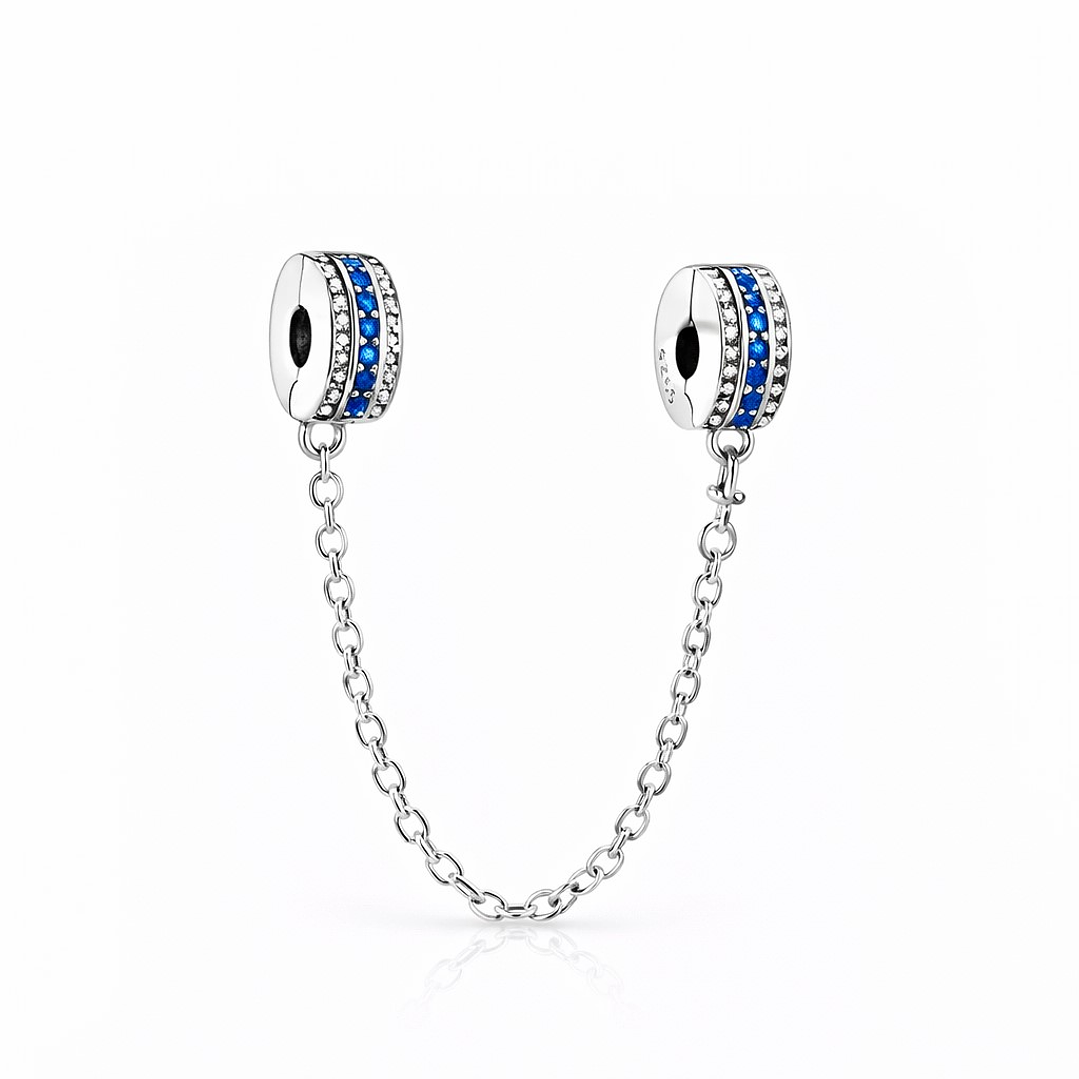 Cadena de seguridad Charm Circón Azul en Plata 925   1