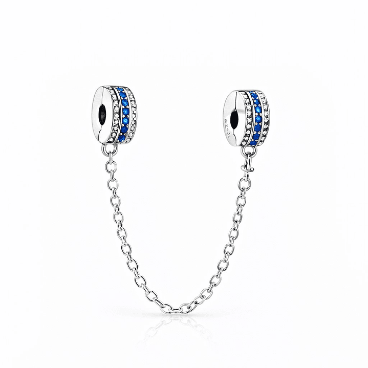 Cadena de seguridad Charm Circón Azul en Plata 925   1