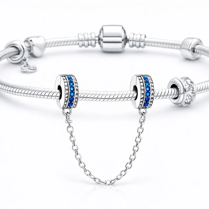 Cadena de seguridad Charm Circón Azul en Plata 925   3