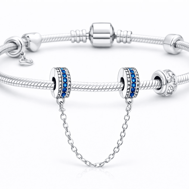 Cadena de seguridad Charm Circón Azul en Plata 925   3