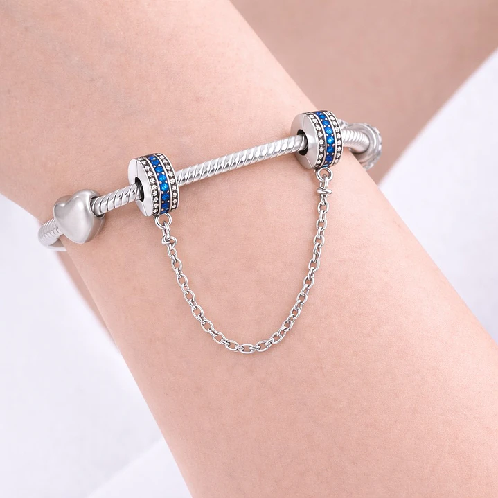 Cadena de seguridad Charm Circón Azul en Plata 925   2