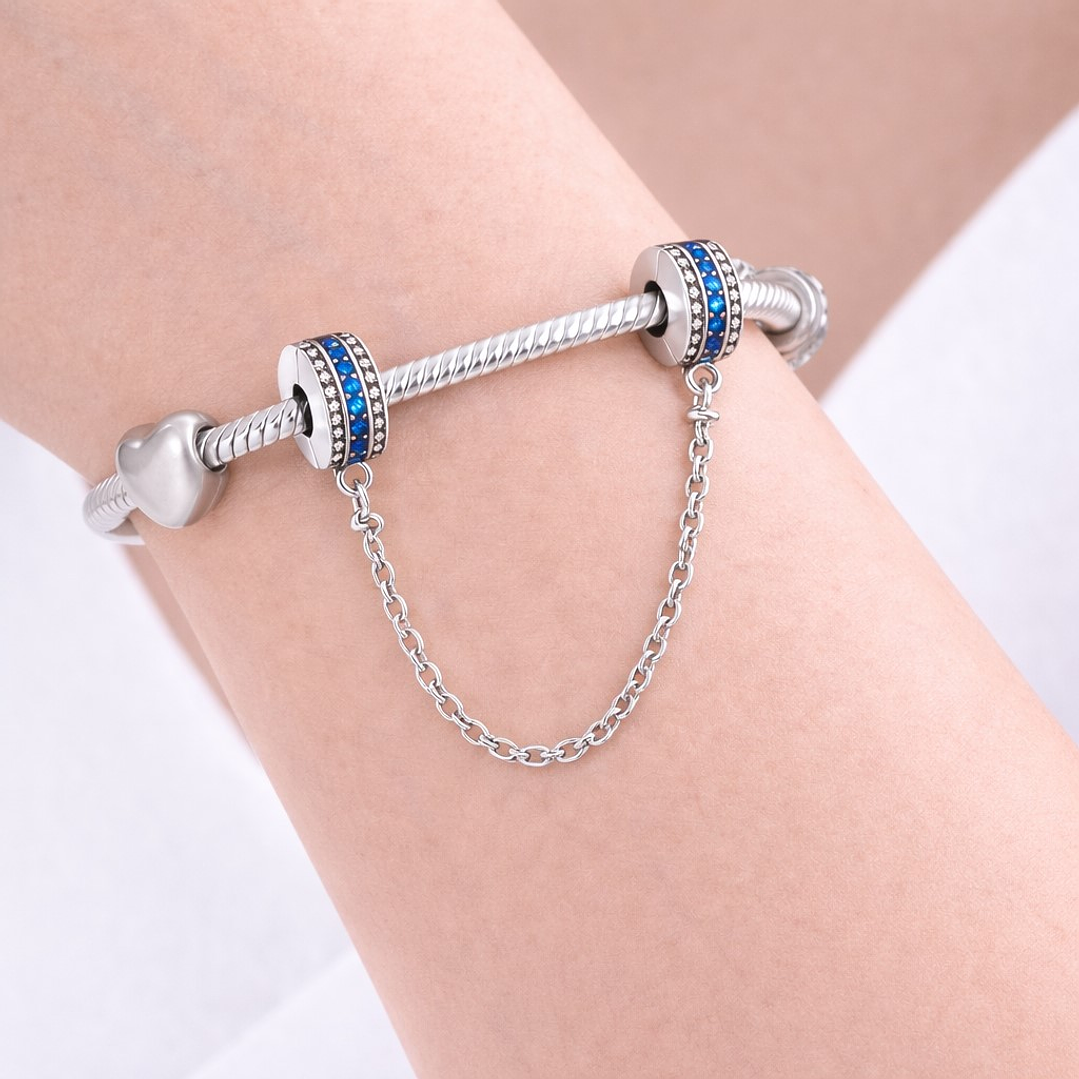 Cadena de seguridad Charm Circón Azul en Plata 925   2