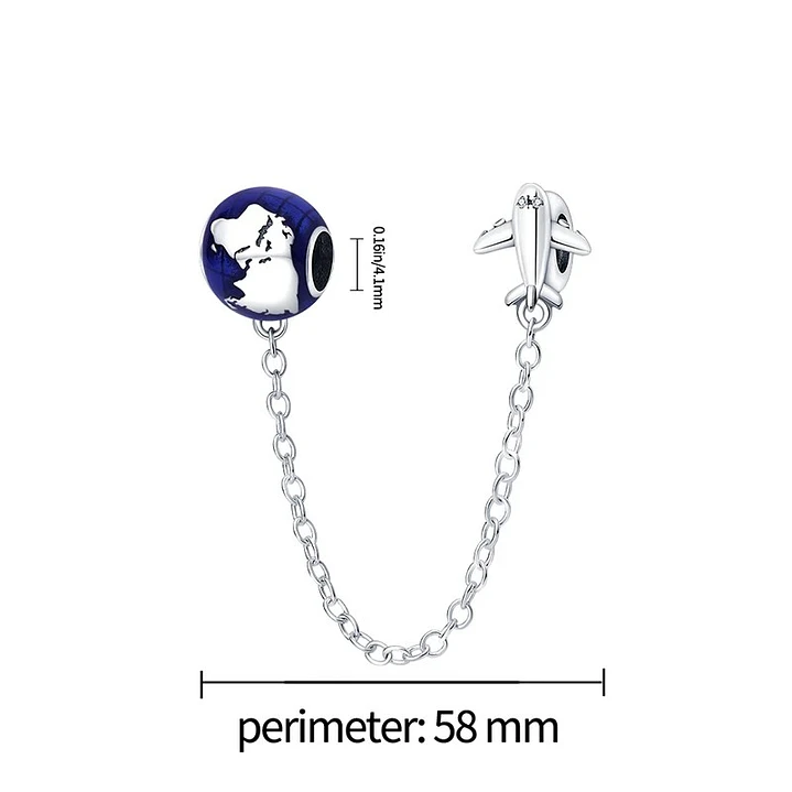 Cadena de seguridad Charm Avión Planeta Tierra en Plata 925   3