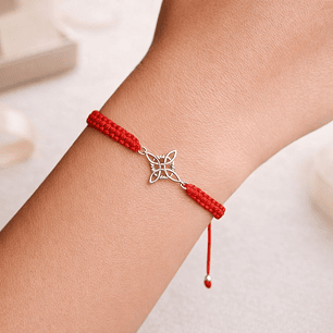 Pulsera Hilo Rojo Ajustable Nudo de Brujas Plata 925