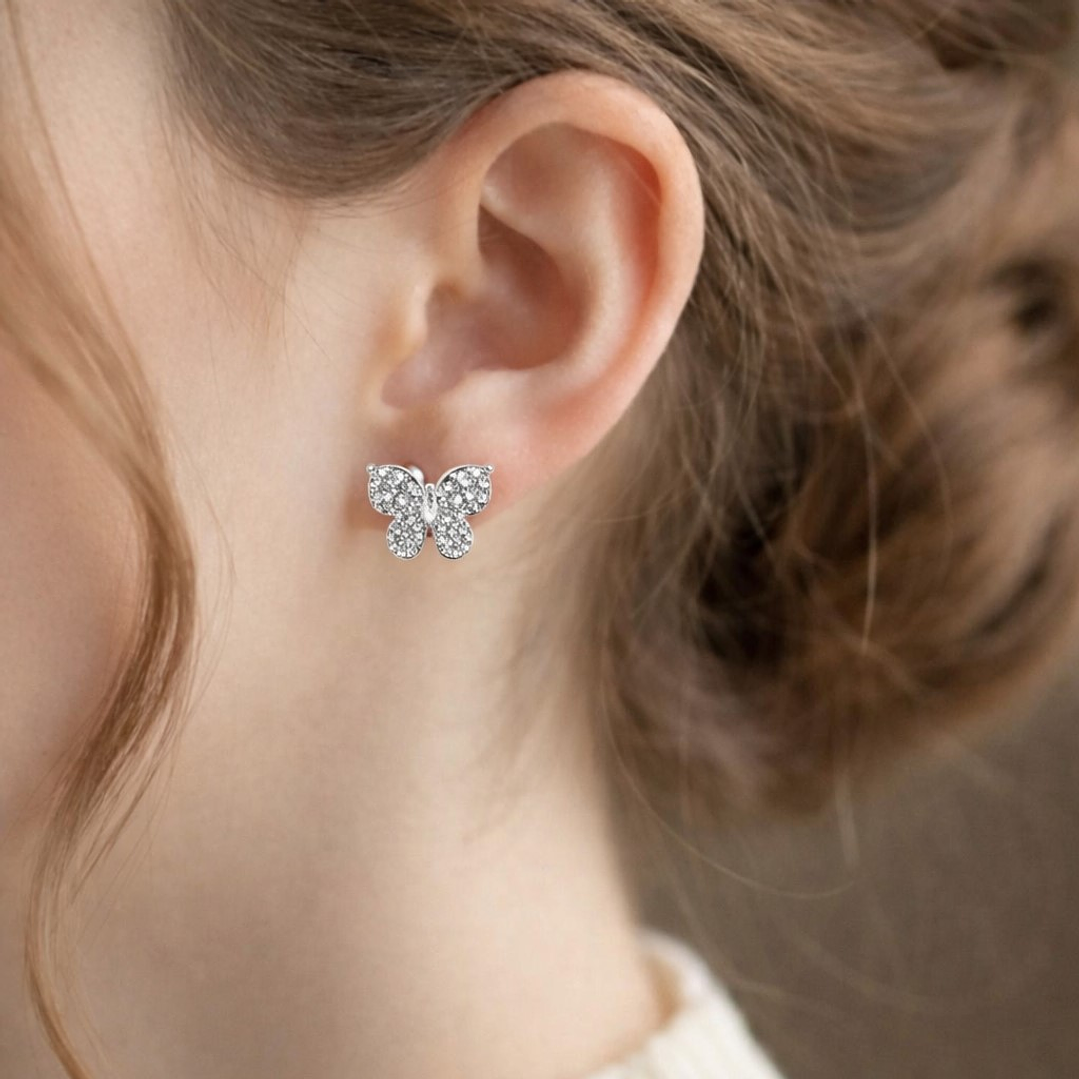 Aros Mariposa Circón Brillante en Plata Ley 925  2