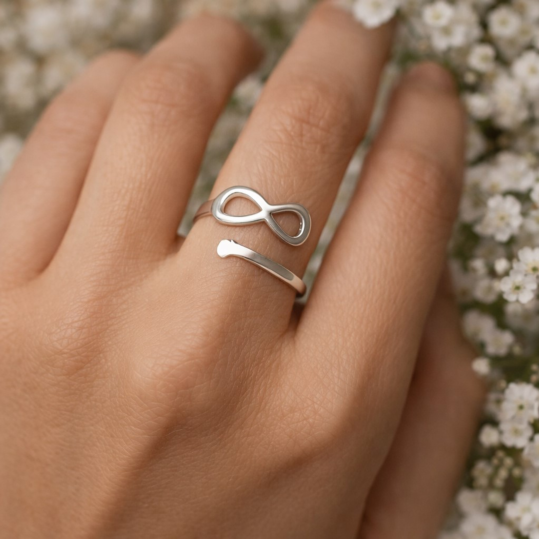 Anillo Ajustable Infinito Corazón en Plata Ley 925    2