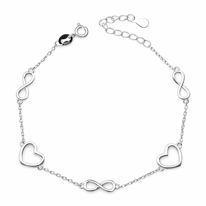 Pulsera Infinitos Corazones en Plata Ley 925 1