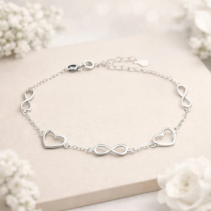 Pulsera Infinitos Corazones en Plata Ley 925 2