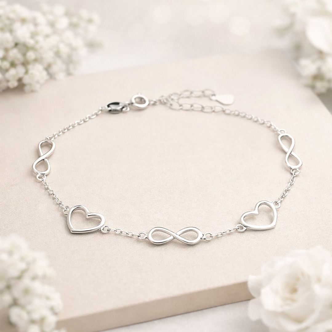 Pulsera Infinitos Corazones en Plata Ley 925 2