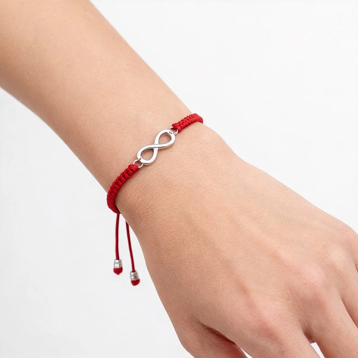 Pulsera Hilo Rojo Ajustable Infinito en Plata 925 3