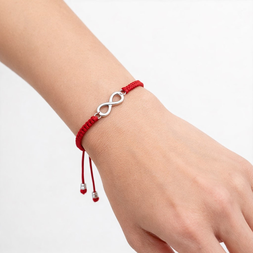 Pulsera Hilo Rojo Ajustable Infinito en Plata 925 3
