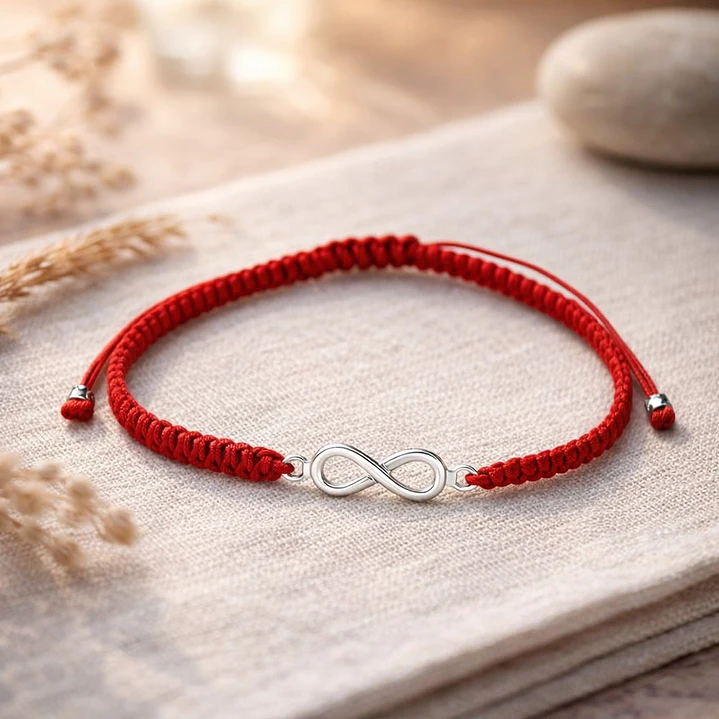 Pulsera Hilo Rojo Ajustable Infinito en Plata 925 4
