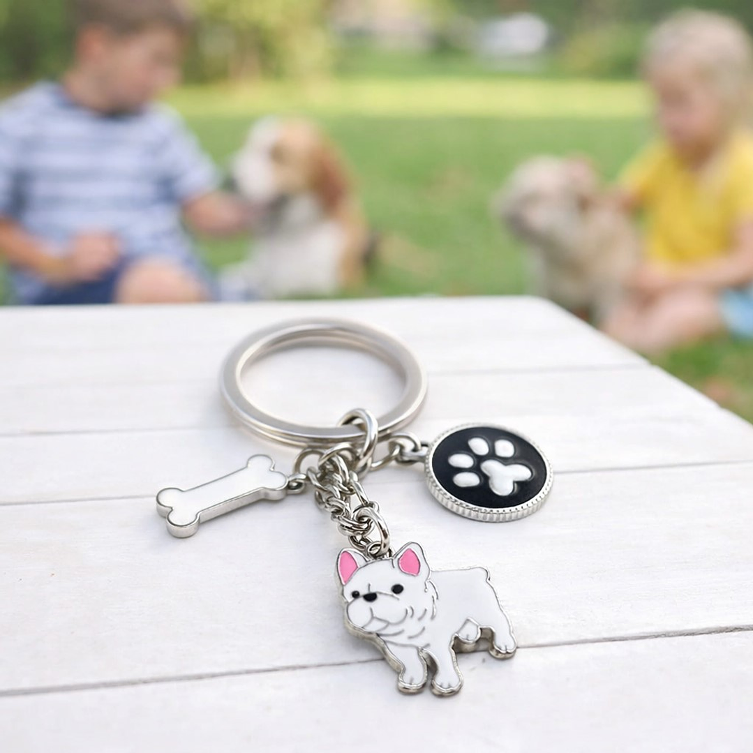 Llavero Perrito Bulldog Francés en Acero Inoxidable  3