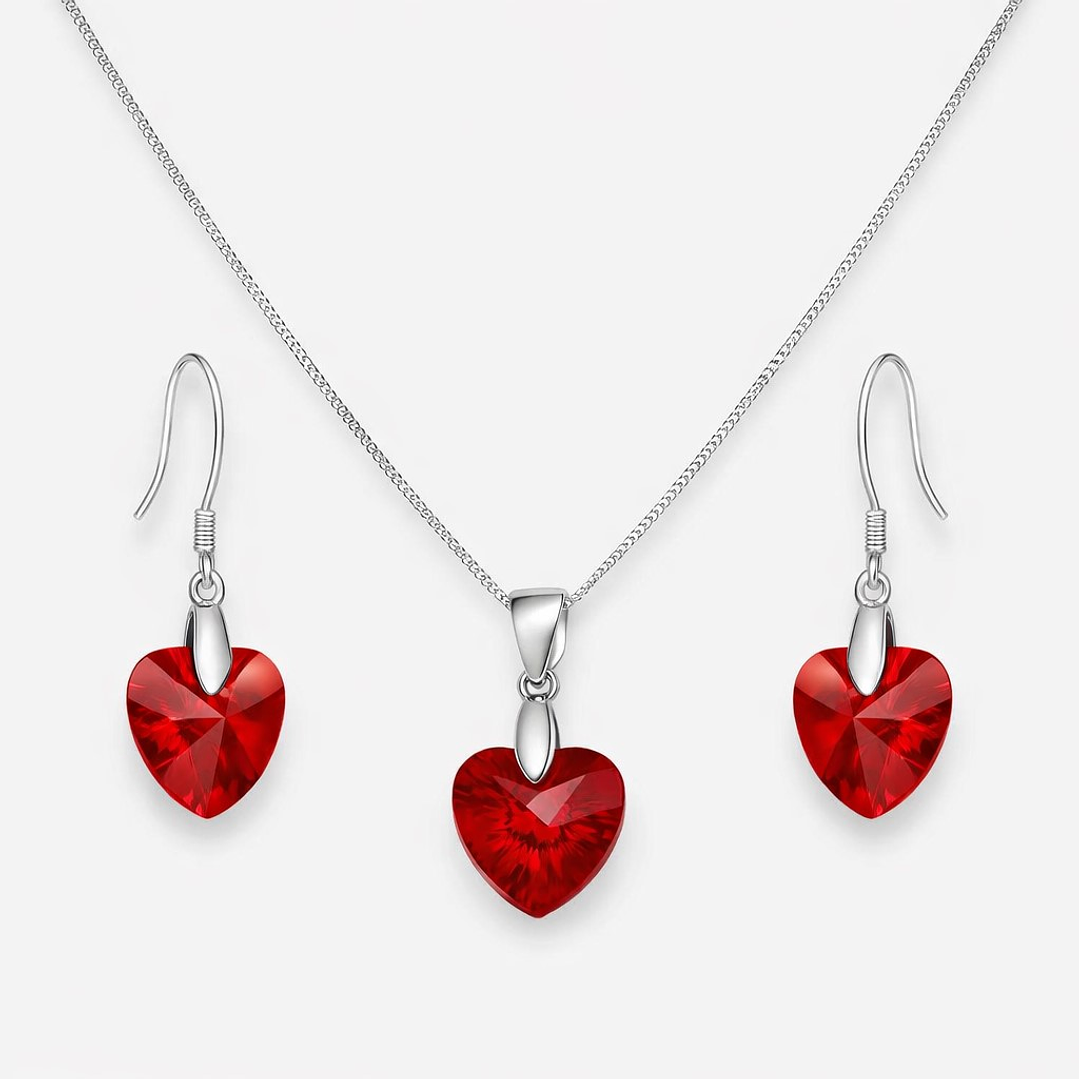 Conjunto Collar y Aros Corazón Cristal Austriaco Plata 925  1