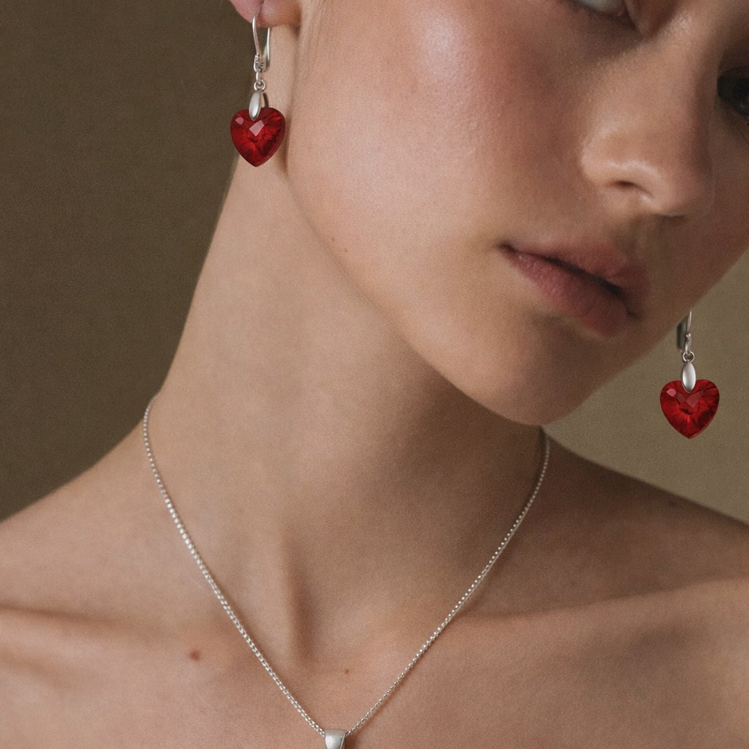 Conjunto Collar y Aros Corazón Cristal Austriaco Plata 925  3