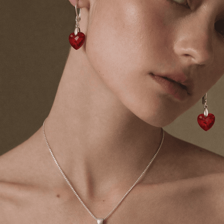 Conjunto Collar y Aros Corazón Cristal Austriaco Plata 925  3