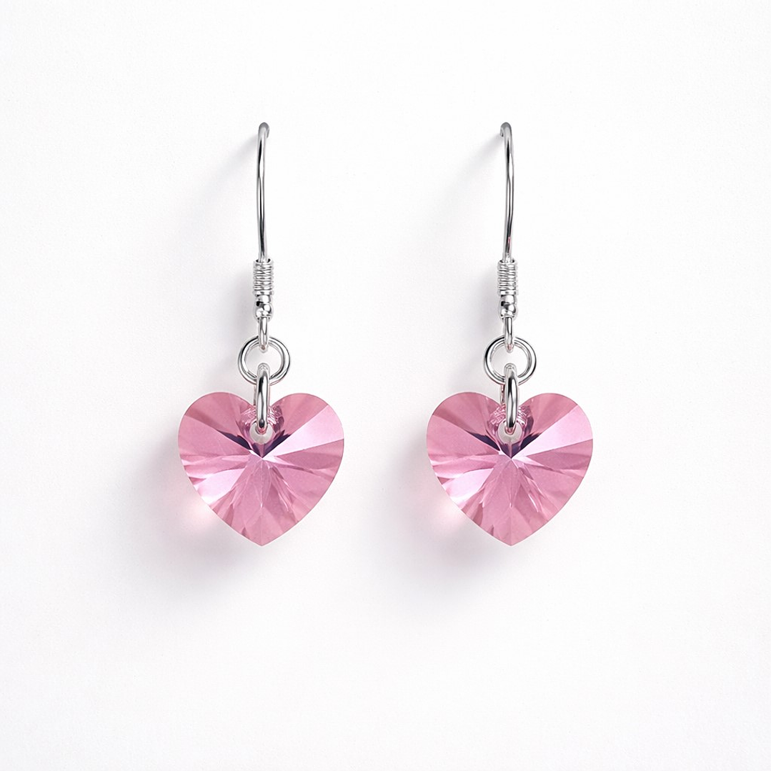 Aros Cristal Austriaco Corazón Rosa Plata Ley 925  1