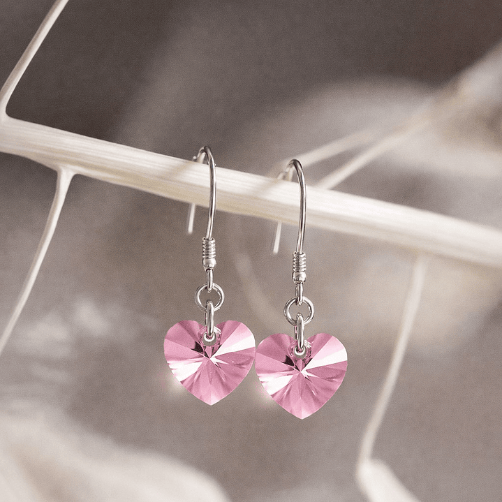 Aros Cristal Austriaco Corazón Rosa Plata Ley 925  3