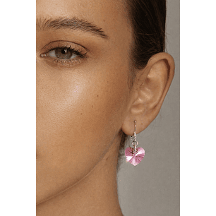 Aros Cristal Austriaco Corazón Rosa Plata Ley 925 