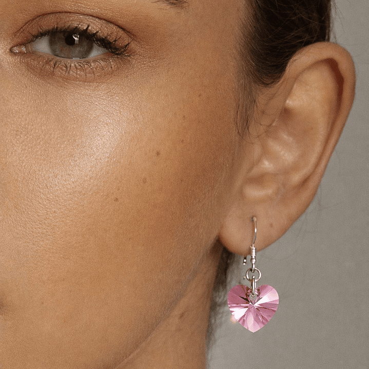 Aros Cristal Austriaco Corazón Rosa Plata Ley 925  2